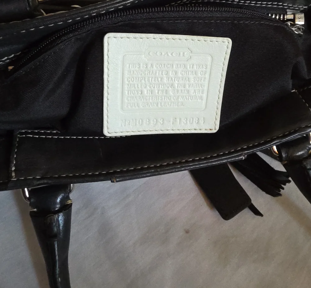 Coach Cream and Black Leather Satchel with Tassel - Picture 7 of 10